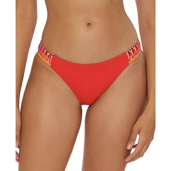 Becca Women's Fiesta Side-Tab Scoop Bikini Bottoms, Red, Size S 0538 - Picture 1 of 3